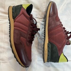 Valentino Men's Rockrunner Rock Stud Burgundy Sneakers Suede Leather Eu 45 US 12